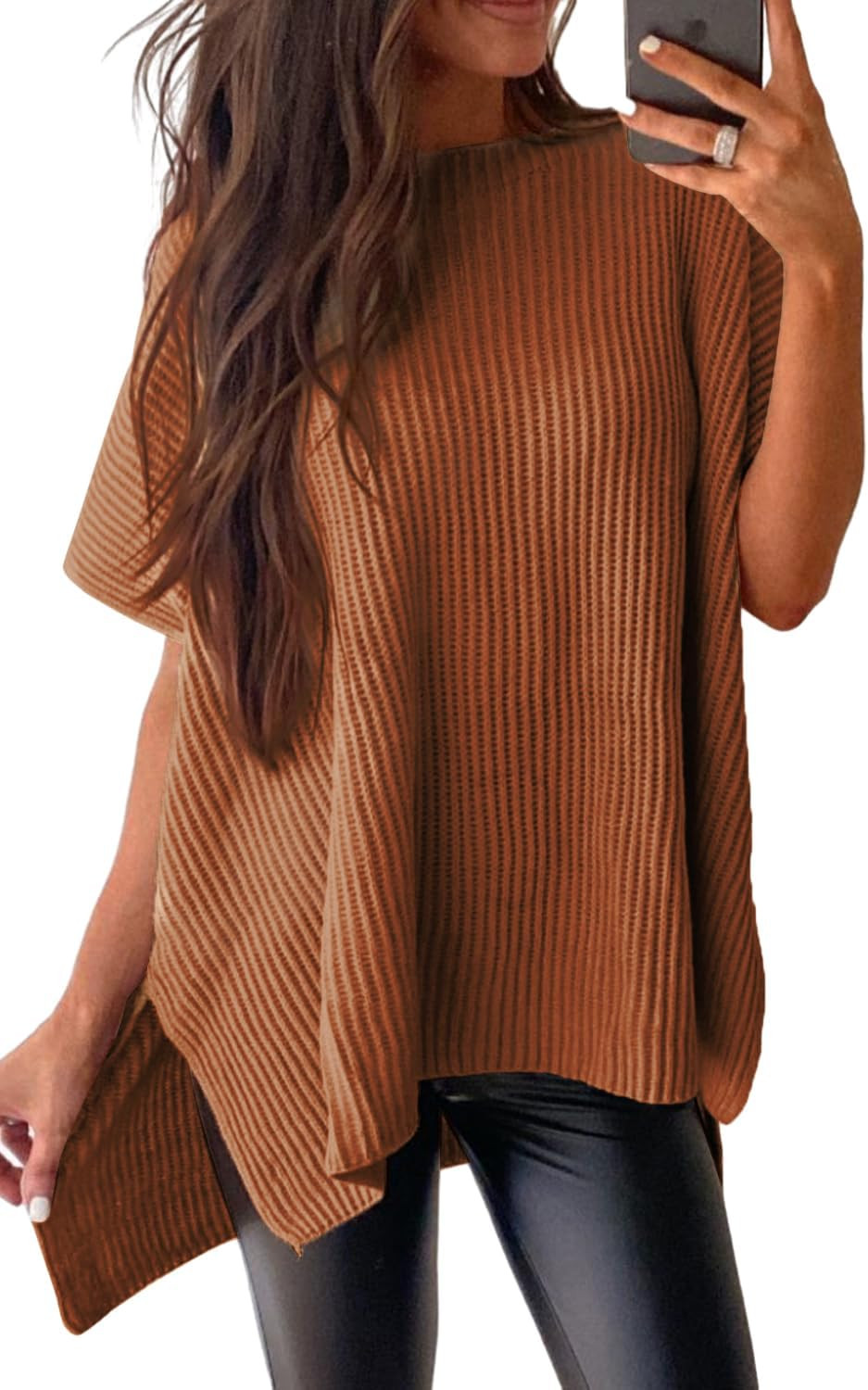 SHEWIN Womens Tops Crewneck Short Sleeve Sweater Causal Tunic Tops Lightweight Summer Sweaters for Women | Amazon (US)