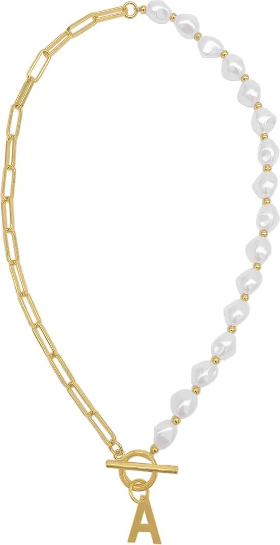 Imitation Pearl & Paperclip Chain Initial Pendant Necklace | Nordstrom Rack