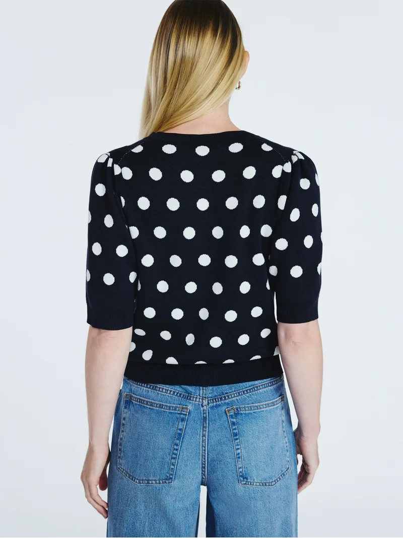 Free Assembly Women's Cardigan Sweater with Short Puff Sleeves, Lightweight, Sizes XS-XXL | Walmart (US)