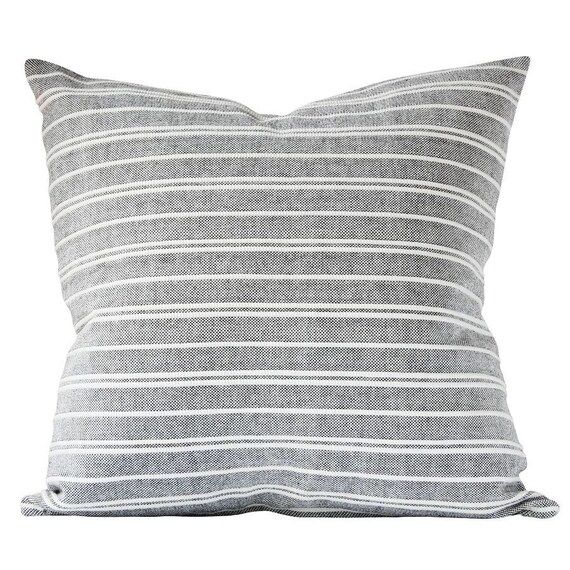 Kufri Designer Pillows // Acadia Stripe in Otis // Gray and White Throw Pillows // Striped Pillow... | Etsy (CAD)