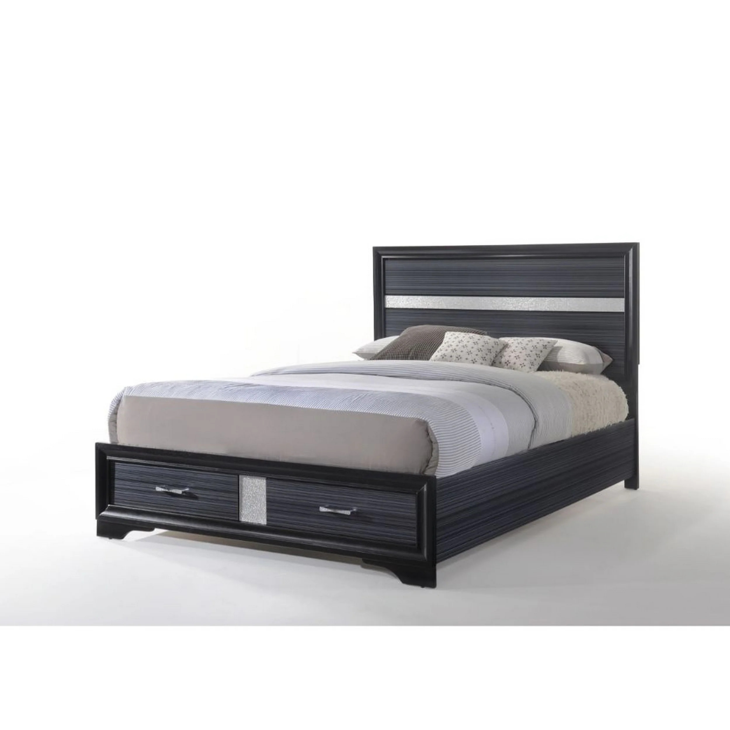 Benzara Nae Black - Gray and Silver Wood Frame Queen Size Platform Bed one_size | BM309636 | Lowe's