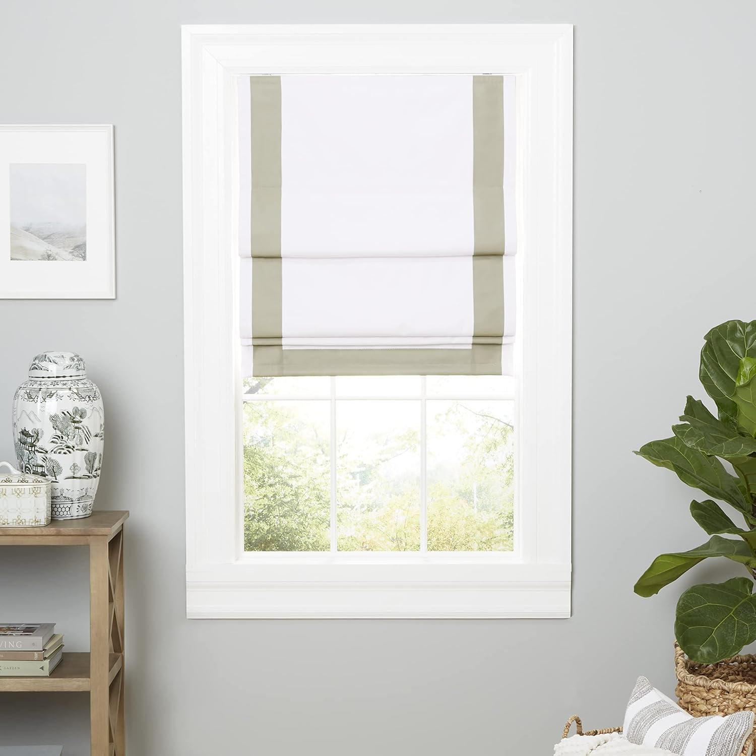 Exclusive Home Frontera 100% Blackout Roman Shade, 23"x64", White/Greige | Amazon (US)