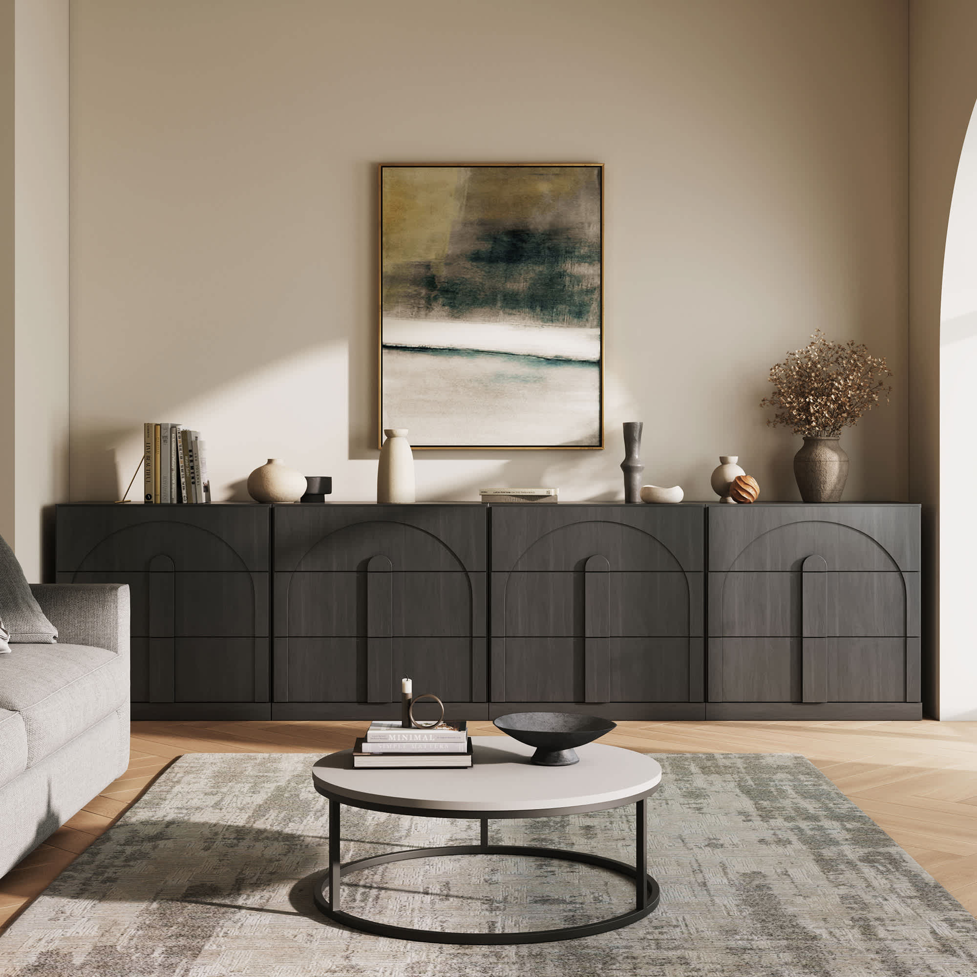 Belleze Ebony Set of 4 Sideboard Cabinet with 3 Drawers for Dining Room Living Room Entryway one_size | 014-HG-41313-EB+4 | Lowe's