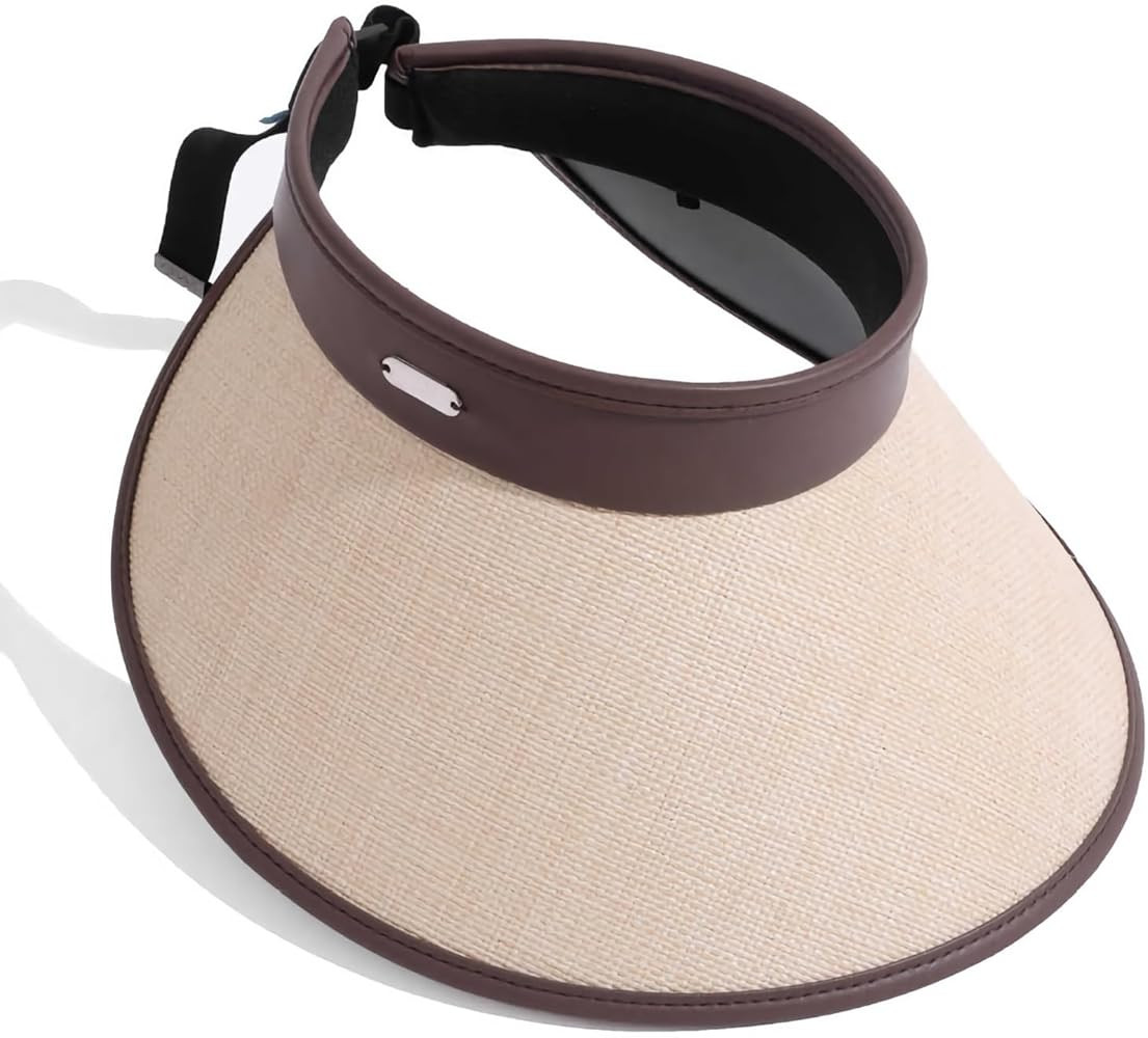 Wide Brim Visor Women & Men, Straw Sun Visor Hat with Chin Strap for Beach & Travel | Amazon (US)