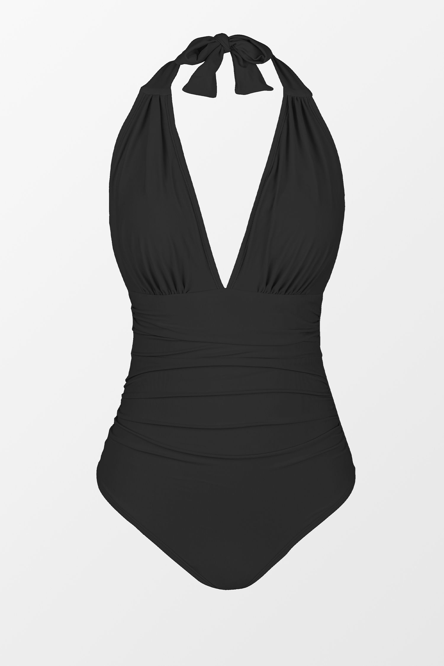 Summer Seaside Ruched Halter Tummy Control Black One Piece Swimsuit | Cupshe US