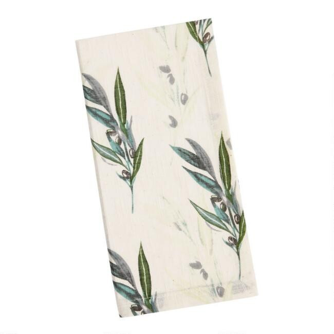 Ivory and Green Olive Branch Napkins Set of 2 | World Market