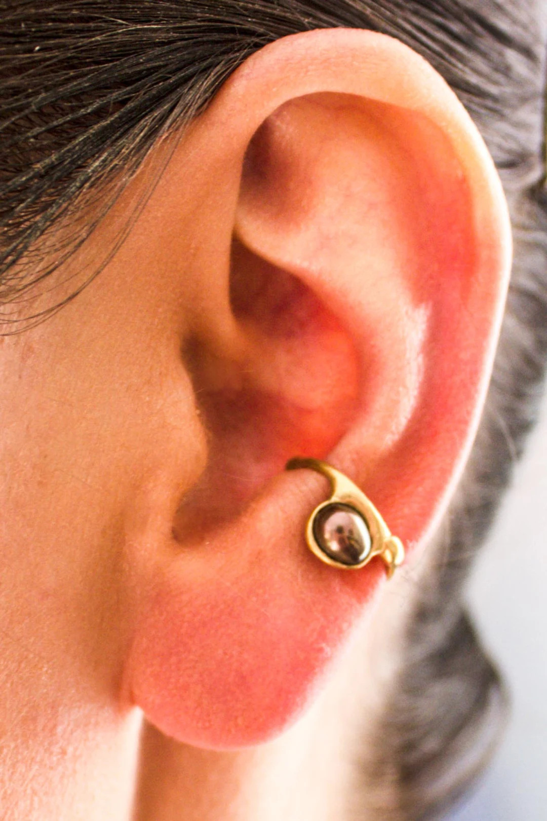 Earcuff, Creole With Dark Pearl, Silver Gold-plated, Handmade, 119G - Etsy | Etsy (US)