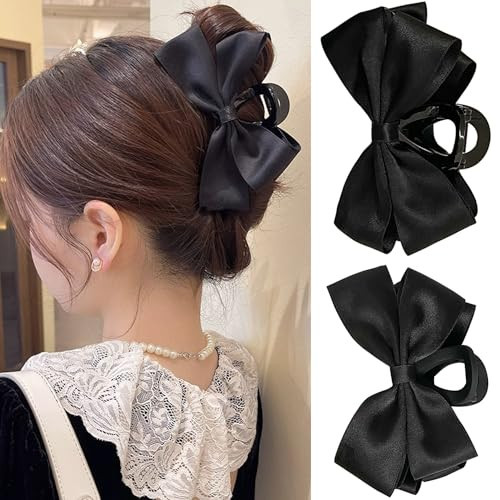 Premium Hair Clips for Women: Bow-knot Claw Clips for Thick and Thin Hair, Big Non-slip Bow Clips in Black | Amazon (US)