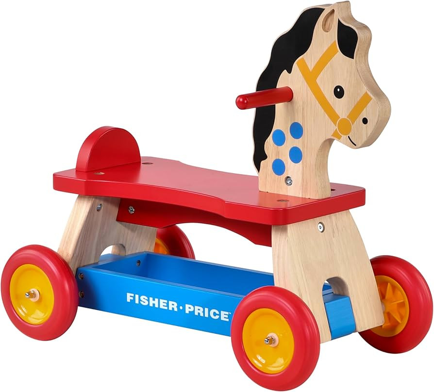 Fisher-Price Retro Wooden Pony Ride-On Toy for Toddlers, Real Wood Ride-On by Dynacraft with Unde... | Amazon (US)
