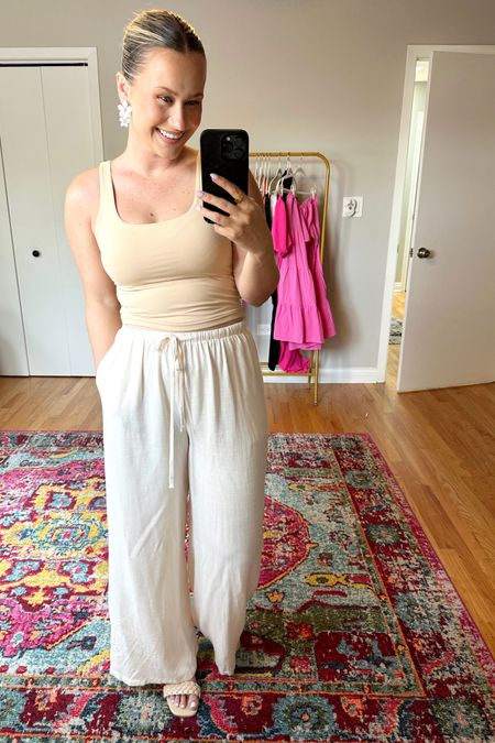 Summer outfit idea from amazon! Cropped top, linen pants, braided sandals, and flower earrings #amazonfashion #summeroutfit 

#LTKunder50 #LTKstyletip #LTKshoecrush
