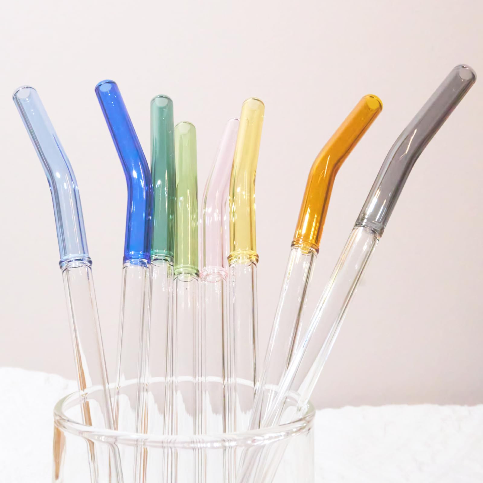 Glass Straws Reusable Straws Shatter Resistant Half Color Sets of 8 Bent Colorful Straws and 2 Cl... | Amazon (US)