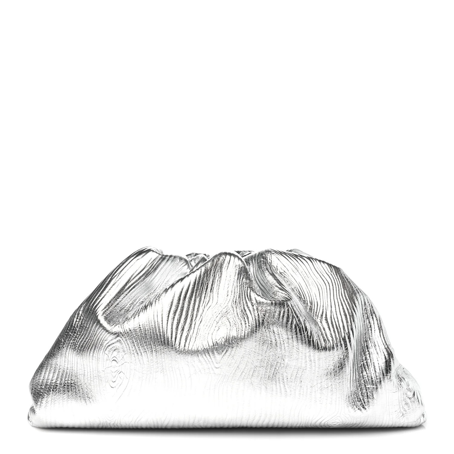 Metallic Bark Calfskin Embossed The Pouch Oversized Clutch Silver | FASHIONPHILE (US)