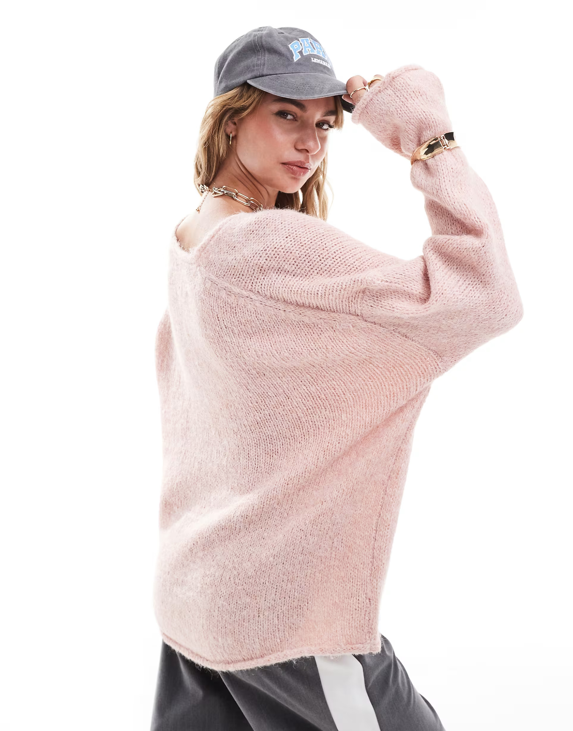 ASOS DESIGN loose knit oversized v neck jumper in pink | ASOS (Global)