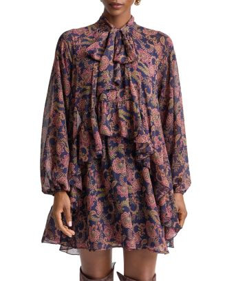 Printed Tie Neck Balloon Sleeve Mini Dress | Bloomingdale's (US)