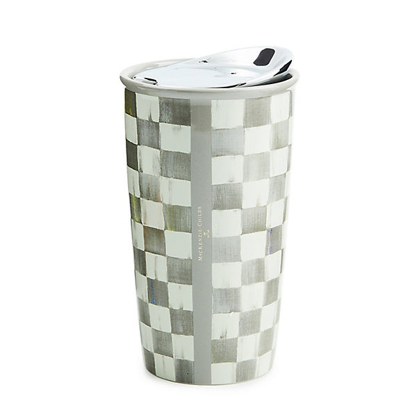 MacKenzie-Childs Sterling Check Ceramic Travel Cup | MacKenzie-Childs