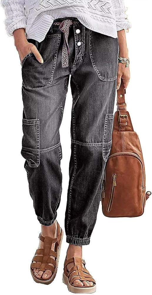 Flamingals Straight Leg Button Fly Jeans for Women Multi Pocket Mid Rise Jeans Without Belt Denim... | Amazon (US)