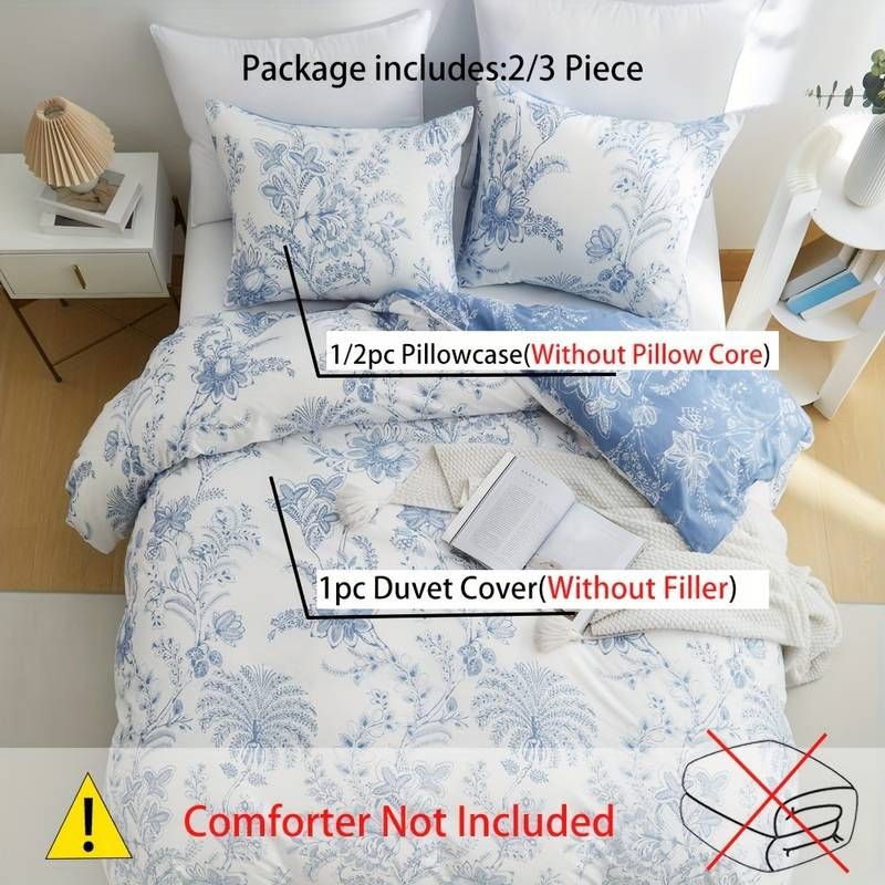 Brushed Blue Floral Print Duvet Cover Set (1* Duvet Cover + - Temu | Temu Affiliate Program