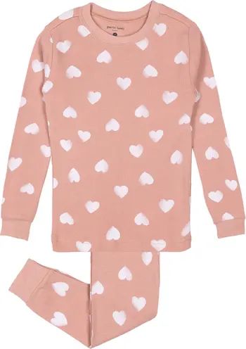 Kids' Heart Print Organic Cotton Fitted Two-Piece Pajamas | Nordstrom