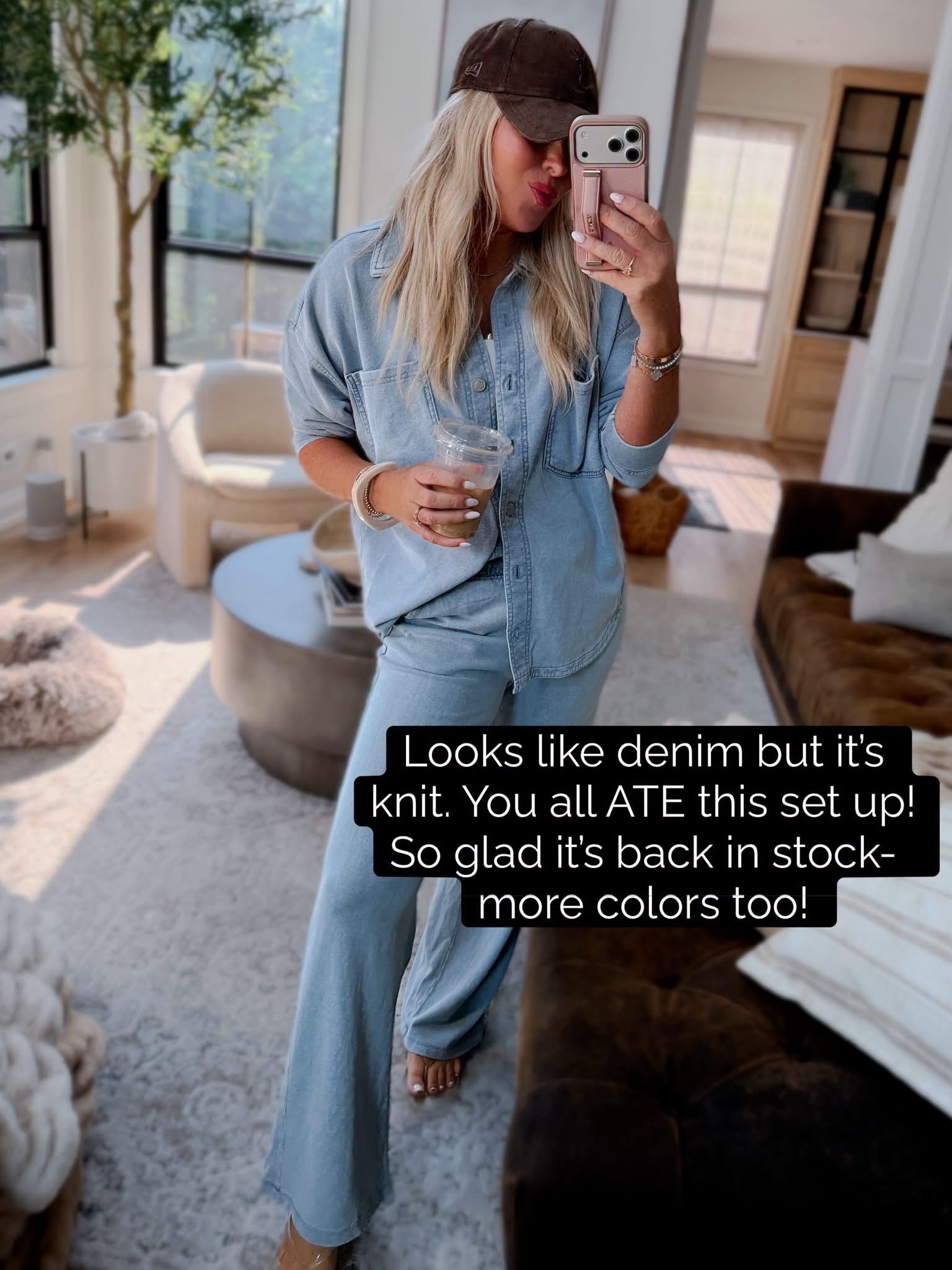 Looks like denim, but it’s not. 💙 This cozy knit set is one of my favorite finds. It’s sold as separates, so you can mix and match. I’m wearing a small in the top and a medium in the bottoms for a relaxed fit. They also make a cropped top, shorts, and other washes. So soft, comfortable, and perfect for travel, lounging, errands, or everyday wear.🧢🩵

Knit set. Denim look. Matching set. Cozy outfit. Travel outfit. Casual style. Everyday outfit. Loungewear. Soft knit. Comfy outfit. Two piece set. Resort wear. Airport outfit

#LTKootd #LTKgrwm #LTKTravel