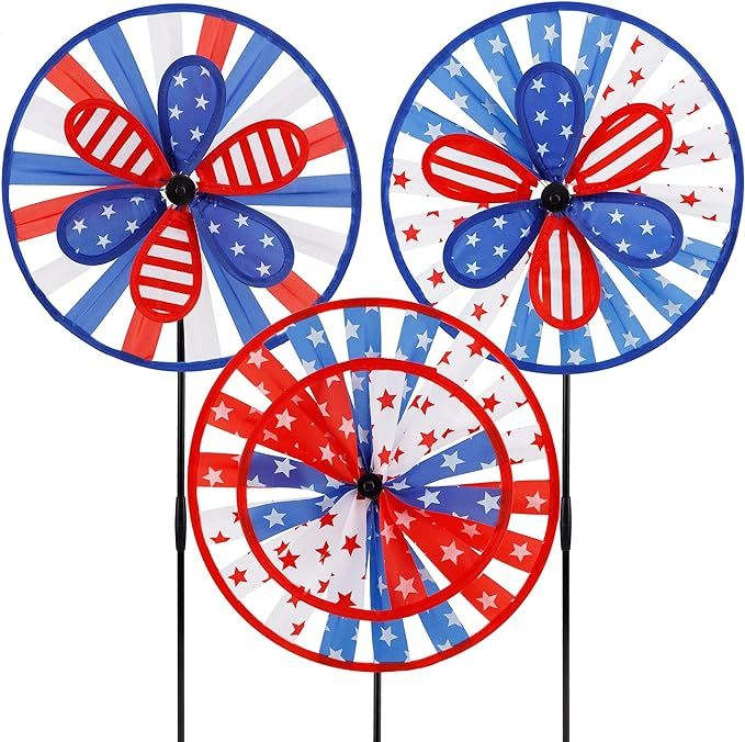 winemana 3 Pack Patriotic Pinwheel for Independence Day, 4th of July Decor Double Spinner Wheel, ... | Amazon (US)