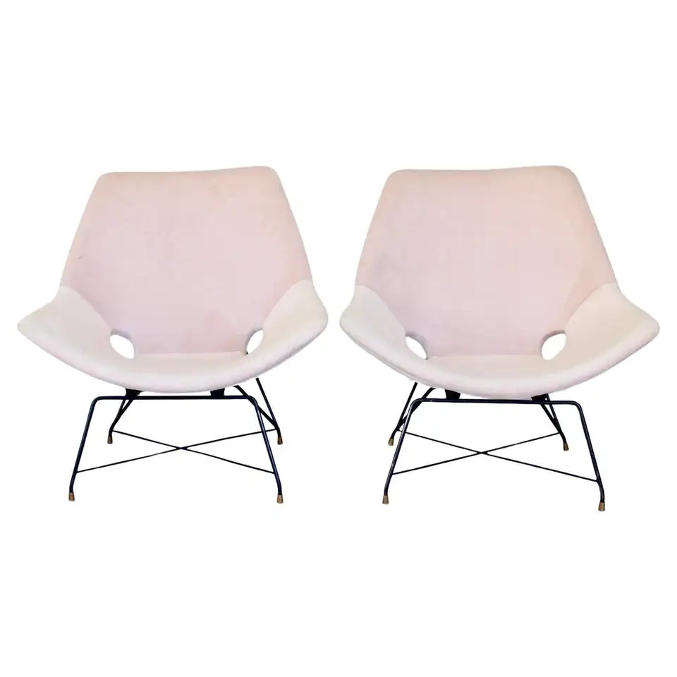 Augusto Bozzi for Saporiti Pair of Italian Lounge Chairs Model Kosmos | 1stDibs
