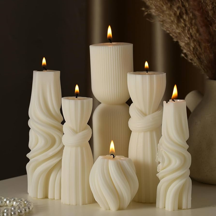 6 Pcs Pillar Candles Decorative Modern Aesthetic Ribbed Candle Set Cute Soy Wax Scented Ribbed De... | Amazon (US)