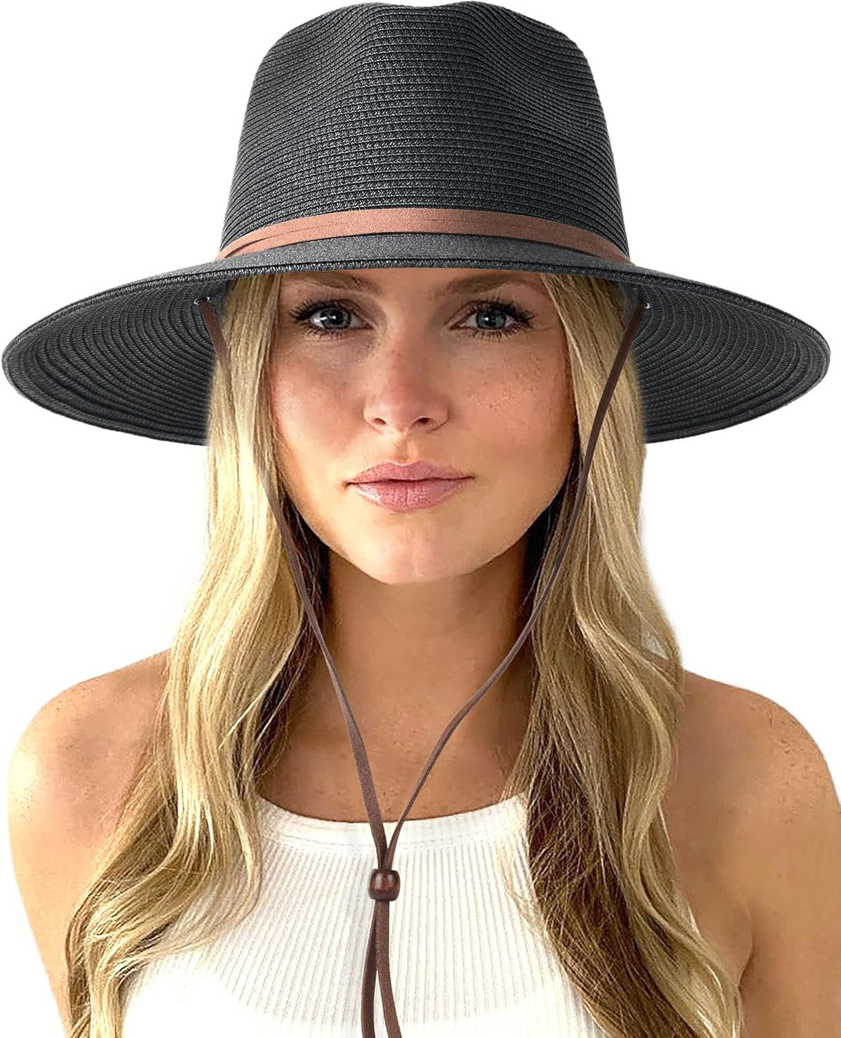 FURTALK Womens Summer Straw Sun Hats Wide Brim Panama Fedora Beach Hat with Wind Lanyard UPF 50+ | Amazon (US)