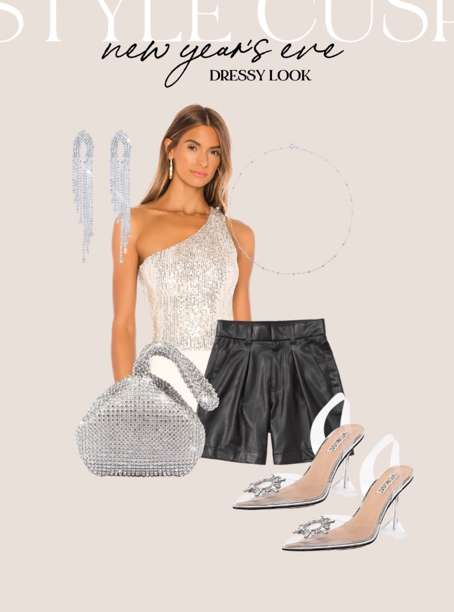 New Year’s Eve outfit ✨ amazon heels, amazon rhinestone bag, revolve, faux leather shorts, nye fashion, nye outfit

#LTKHoliday #LTKSeasonal #LTKstyletip