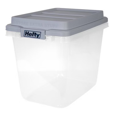 Hefty 32qt Slim Clear Plastic Storage Bin with Gray HI-RISE Stackable Lid: Locking Handles, Unive... | Target