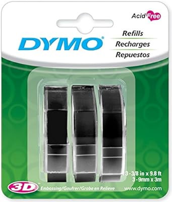 DYMO 3D Plastic Embossing Labels for Embossing Label Makers, White Print on Black, 3/8'' x 9.8', ... | Amazon (US)