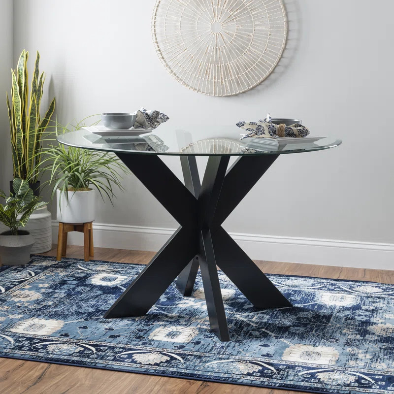 Alejoa Solid Wood Glass Top Dining Table | Wayfair North America