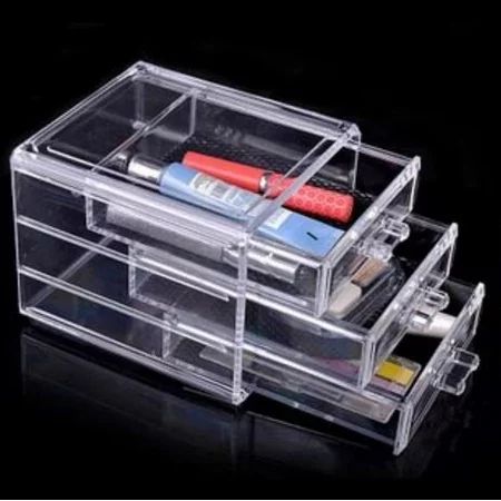 Cosmetic Box Three Drawer Clear Acrylic Crystal Cosmetic Organizer Makeup Case tube container Holder | Walmart (US)