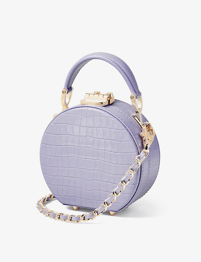 Hat Box Micro crocodile-embossed patent leather clutch bag | Selfridges