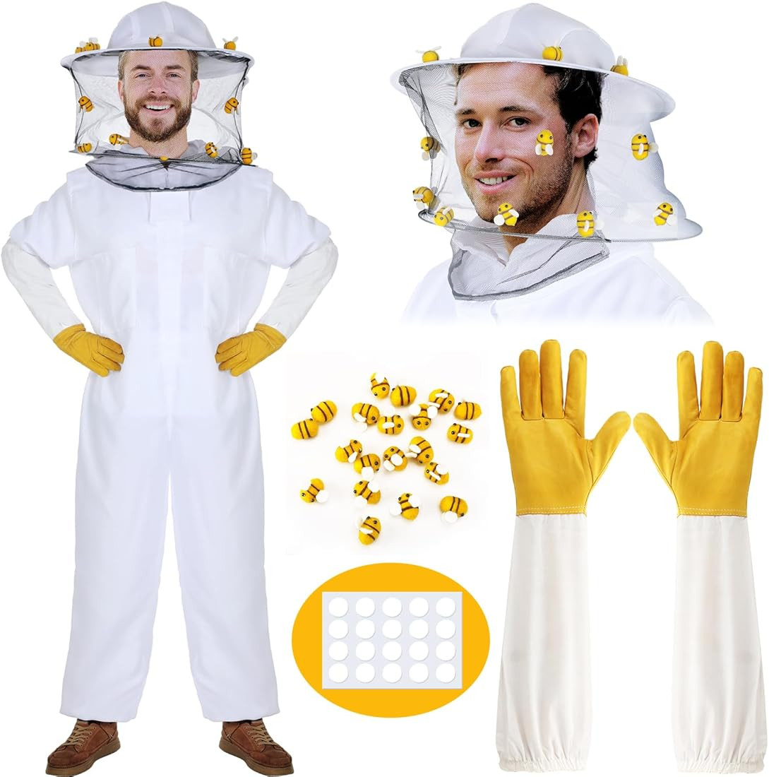 Bee Suit for Men Women Beekeeping Suit Beekeeper with Glove Hood Bee Outfit 20 Pcs Felt Bee Round... | Amazon (US)