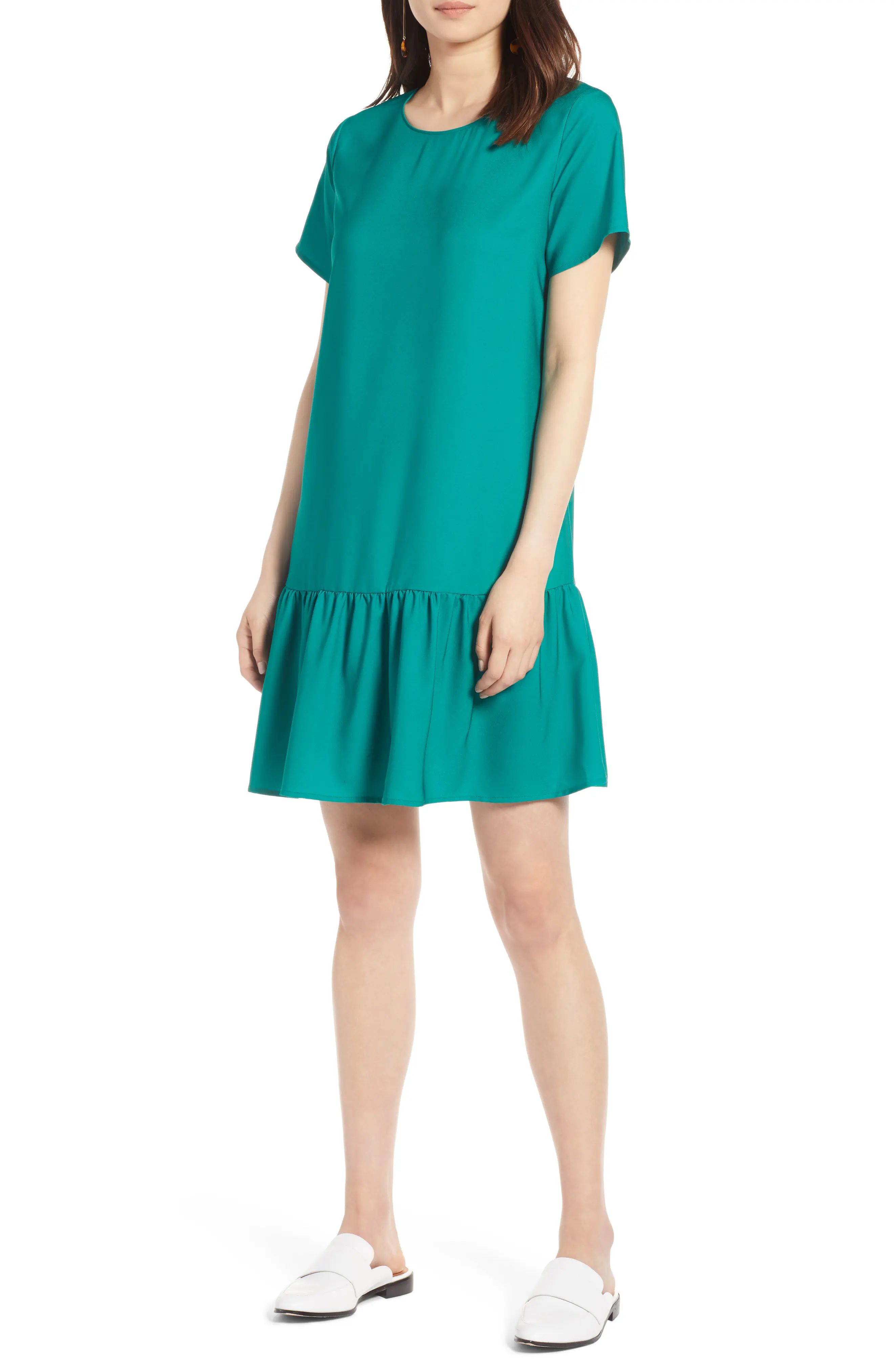 Halogen® Short Sleeve Ruffle Hem Dress (Regular & Petite) | Nordstrom