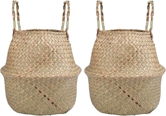 Yesland 2 Pack Woven Seagrass Plant Basket with Handles, Ideal for Storage Plant Pot Basket, Laun... | Amazon (US)