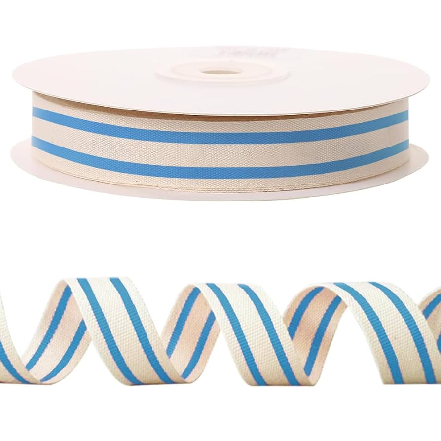 10 Yards × 3/5 Inch Blue Natural Cotton Ribbon, Double Sided Webbing Straps Ribbons, Birthday We... | Amazon (US)