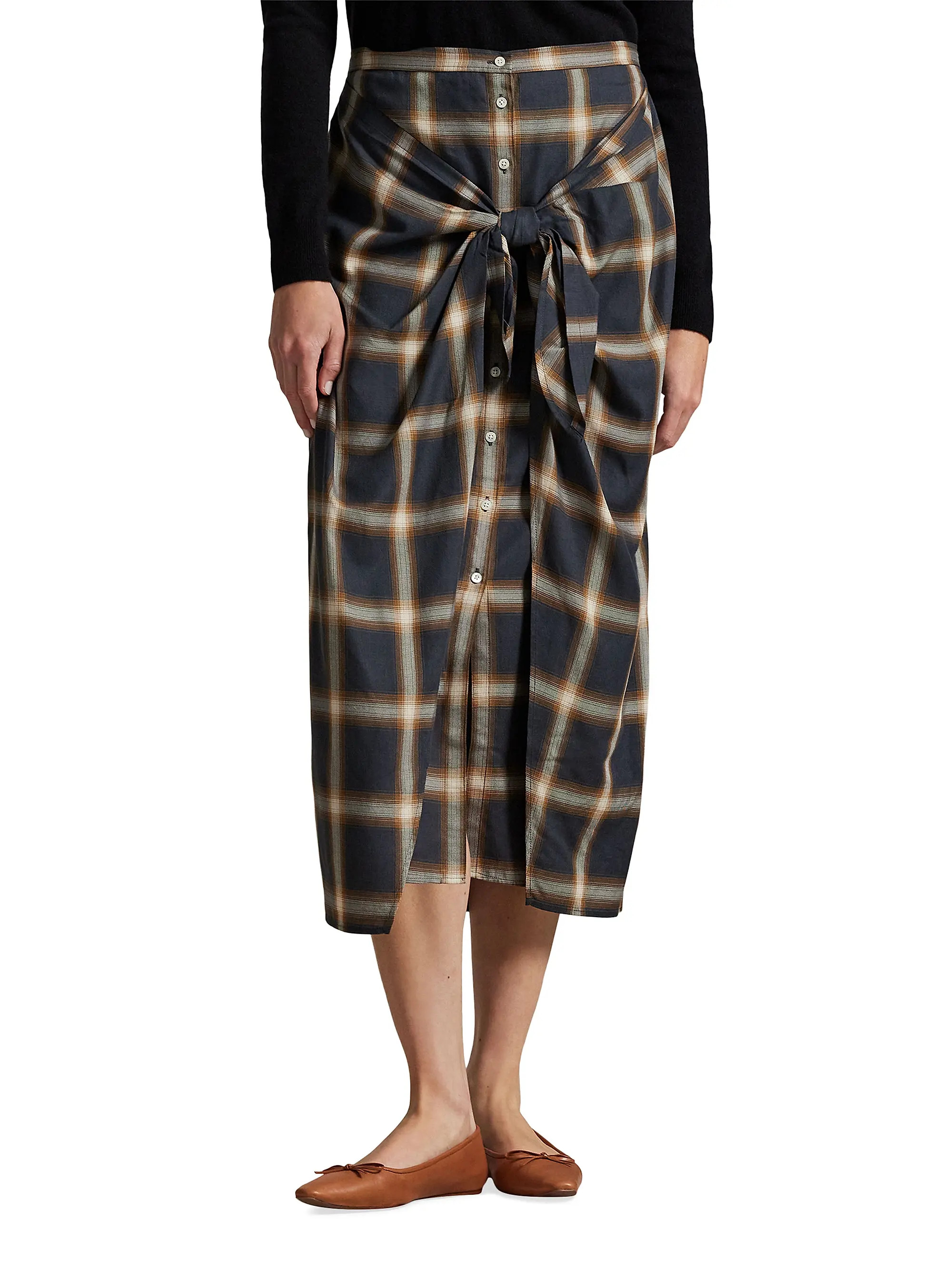 Polo Ralph Lauren Plaid Tie-Front Buttoned Pencil Skirt | Saks Fifth Avenue | Saks Fifth Avenue