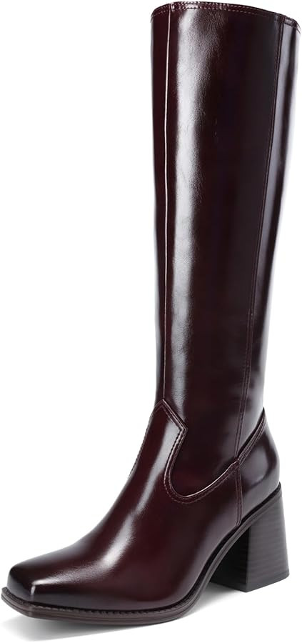 DREAM PAIRS Women's Knee High Boots Chunky Heel Square Toe Tall Boot for Women with Side Zipper | Amazon (US)