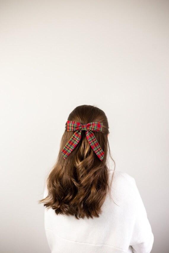 Red Tartan Plaid Fabric Hair Bow | Grace & Grandeur Emily Bow | Etsy (US)