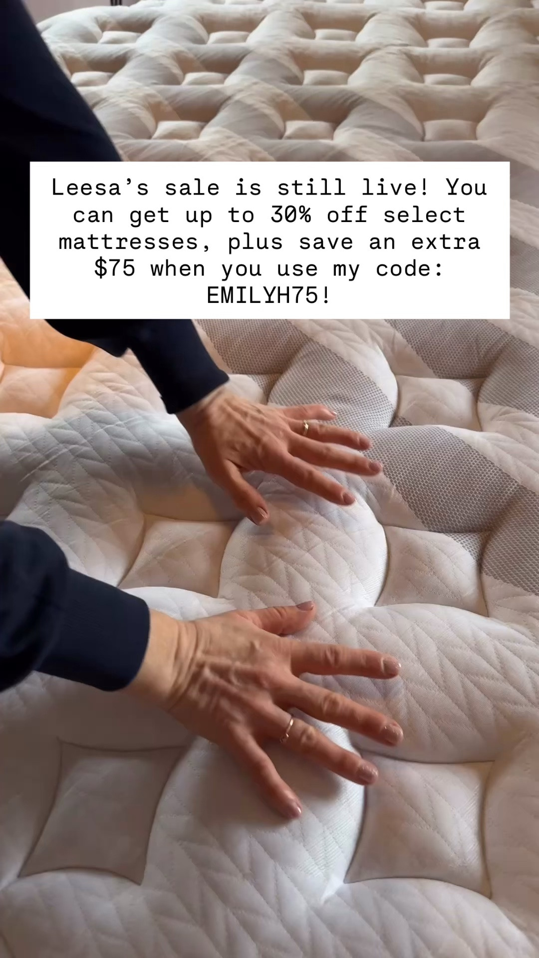 You know a mattress is good when you have 3 in your own house, and slowly alllll your friends and family start converting. Leesa is having a 30% off sale right now, and if you stack my code EMILYH75 to save an extra $75 you can save a TON. This is such a good time to get a new mattress if you're in the market. I mean, you do sleep on it literally EVERY night. Why wouldn't you want max comfort?? #leesa #leesasleep #leesapartner #mattress @leesasleep