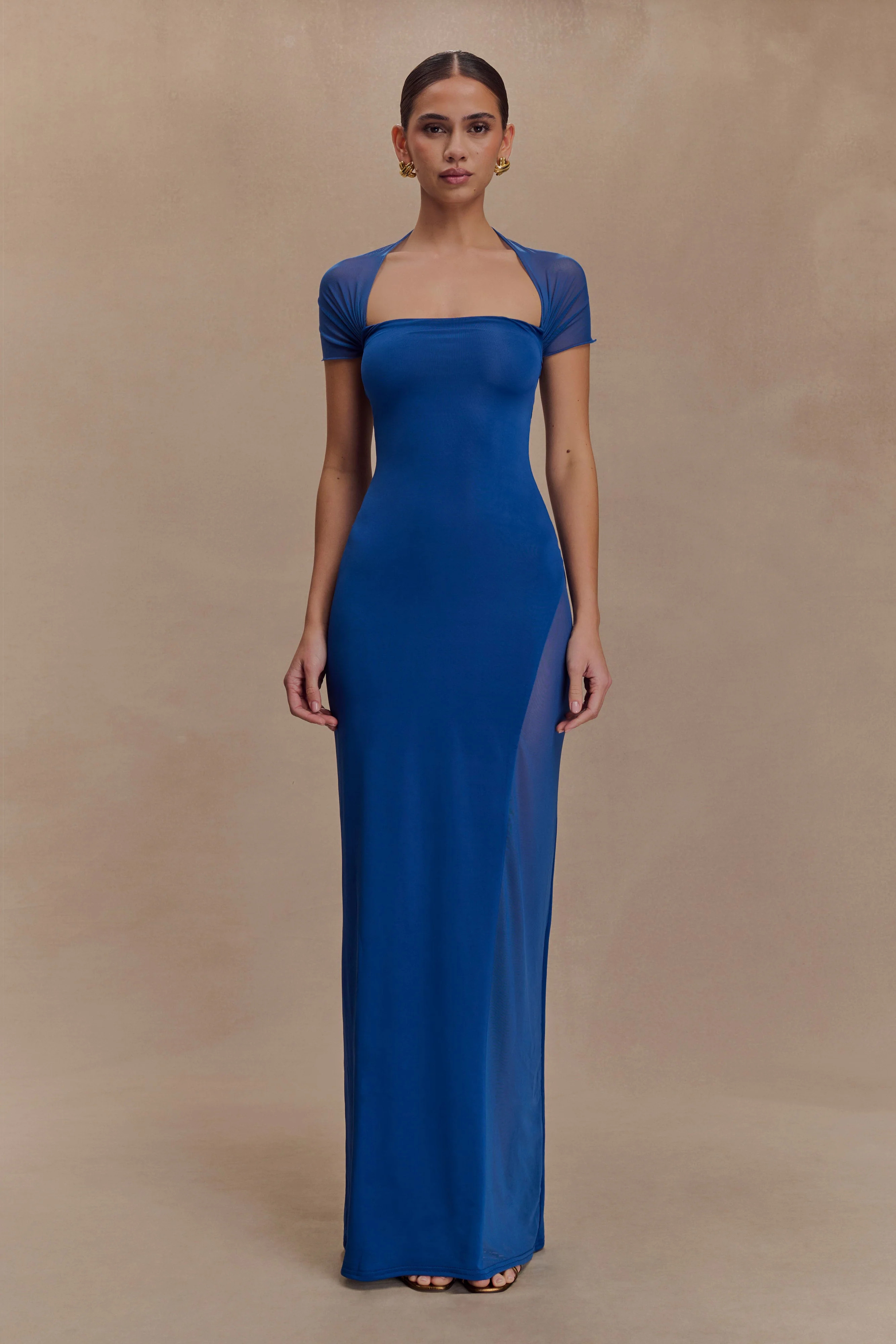 Wyatt Slinky And Mesh Maxi Dress - Cobalt Blue | MESHKI US