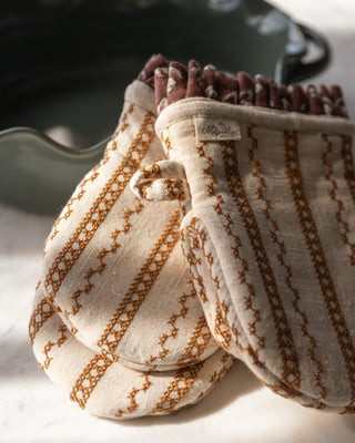 Natural Embroidered Stripe Oven Mitt Set of 2 | Magnolia
