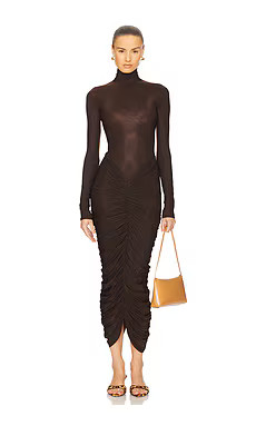 Helsa The Super Sheer Ruched Dress in Cocoa Brown from Revolve.com | Revolve Clothing (Global)