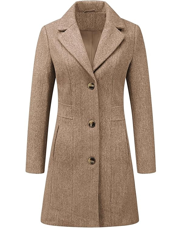 Allegra K Women's Winter Pea Coat 2025 Fall Single Breasted Long Outerwear Trench Coats | Amazon (US)