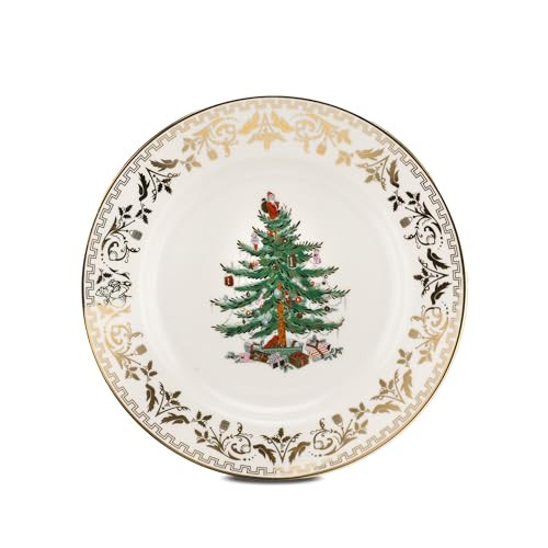 Spode Christmas Tree Gold Salad Plate, 8-Inch Porcelain Dinner & Appetizer Plate, Christmas Dinnerware, Microwave & Dishwasher Safe, Festive Collectible Seasonal Dining Plate | Amazon (US)