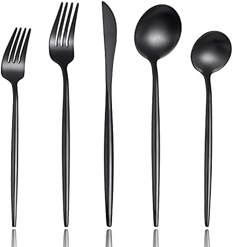 Lemeya Matte Black Modern Silverware Set,18/10 Stainless Steel Flatware Set,20-Piece Cutlery Set Ser | Amazon (US)