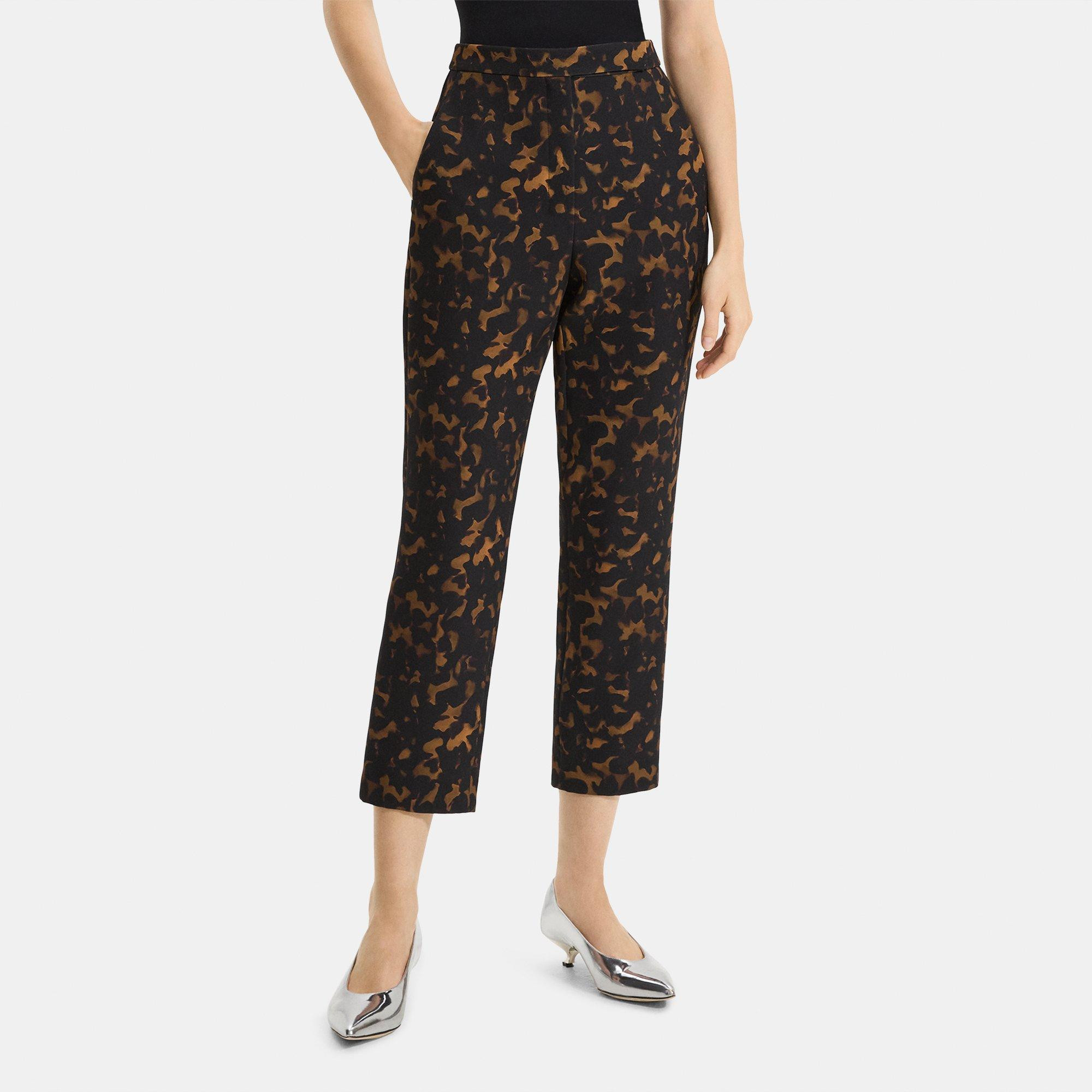 High-Waist Slim Crop Pant in Tortoiseshell Printed Crepe | Theory