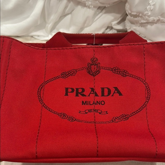 Prada Red Canapa Canvas tote Women's Bag | Poshmark
