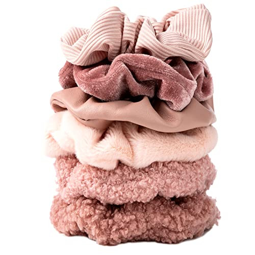 Scrunchies for Women Girls 6Pcs Large Velvet Scrunchies for Long Thick Hair Ultra Textured Soft Cotton Scrunchy Hair Ties Pink Hair Bands No Damage Ropes Ponytail Holders Bulk Cute Hair Accessories | Amazon (US)
